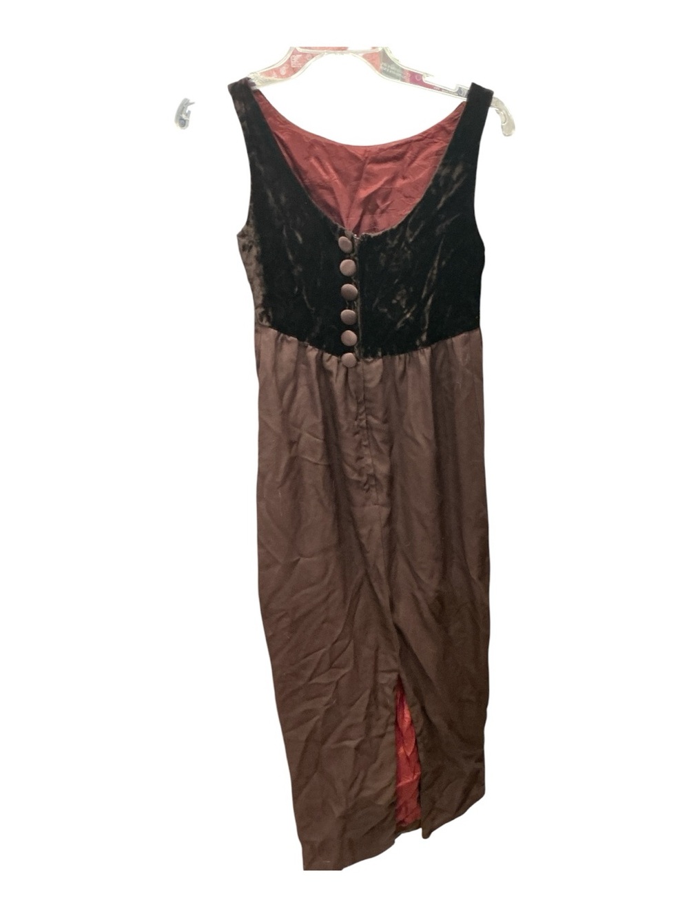Vintage Jim Hjelm Occasions -Inspired Brown Velvet Bodice Dress with Red Lining